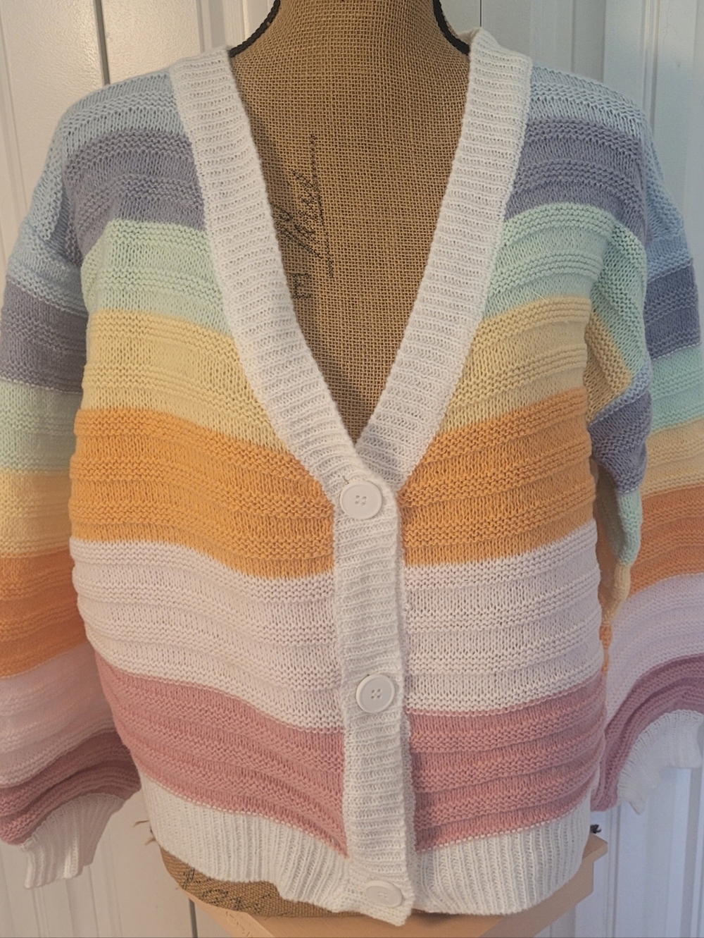 Button-Front Cardigan/Sweater, Pastels, NWT, Sz S, Spring/Summer Perfection!